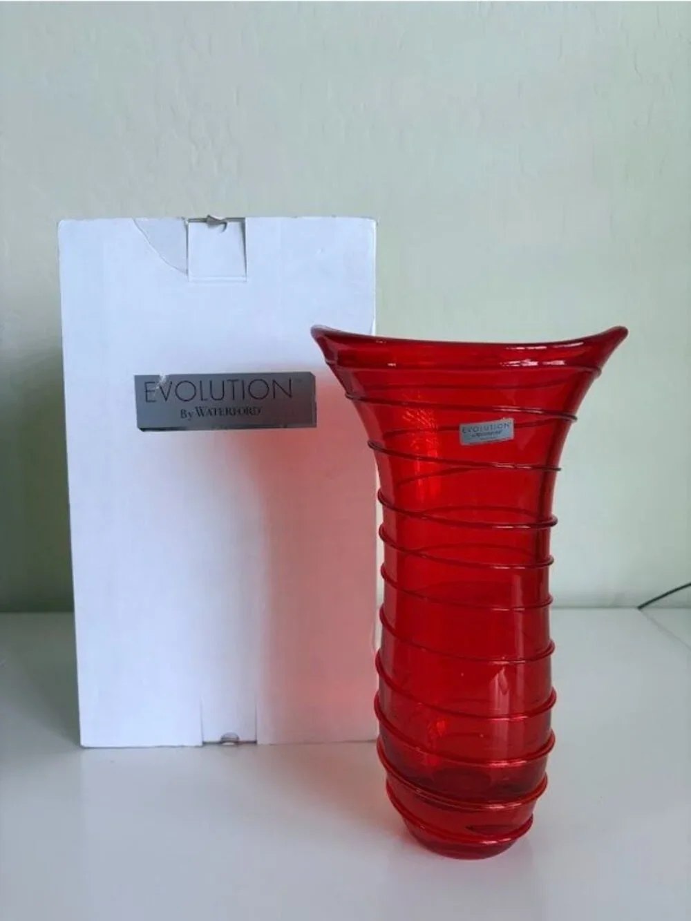 Red & Amber Swirl Glass Vase By Waterford Evolution Poland - 11
